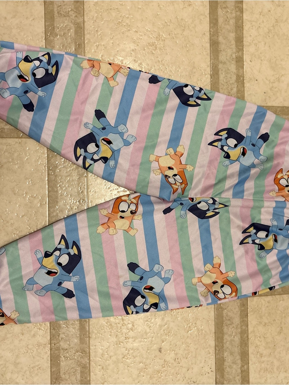 Kids Striped Bluey Character Pajama Pants - Pastel Blue, Pink & Green